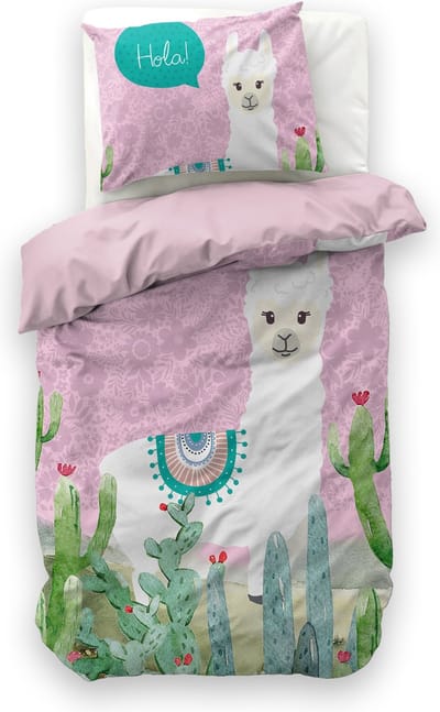 Sleeptime Hola Lama Dekbedovertrek - Eenpersoons - 140X200/220 + 1 x kussensloop 60x70 - Zwart