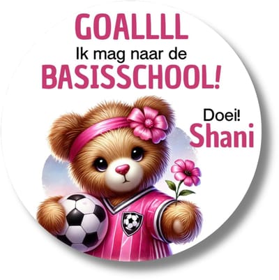 Stickers Naar Basisschool - Gepersonaliseerd Met Naam - Voetbal Meisjes Beer - 20 Stuks - Memories Are Timeless