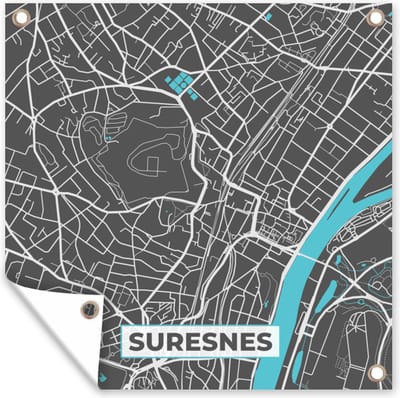 Tuin poster Suresnes - Frankrijk - Plattegrond - Stadskaart - Kaart - 200x200 cm - Tuindoek