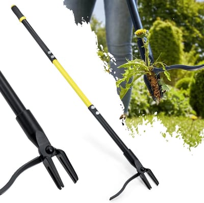 Staande Onkruidtrekker met Lange Steel - 115 cm Handvat - Vier Klauwen Stalen Kop - Voor Penwortels