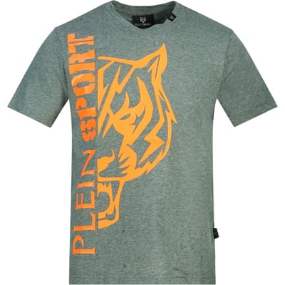 Plein Sport grijs T-shirt met tijgerlogo aan de zijkant