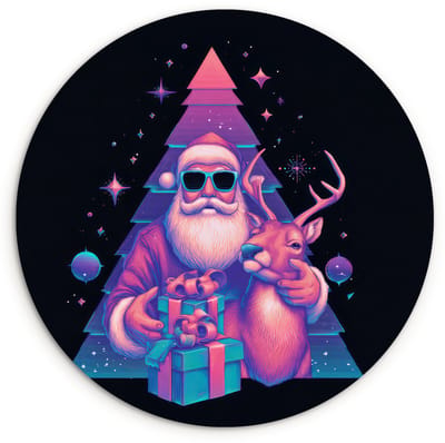 WallCircle® Wandcirkel 120x120 cm - Muurcirkel Retro - Kerstman - Rendieren - Kerstboom - Muurdecoratie woonkamer - Wanddecoratie slaapkamer - Kamer decoratie accessoires - Ronde schilderijen XXL