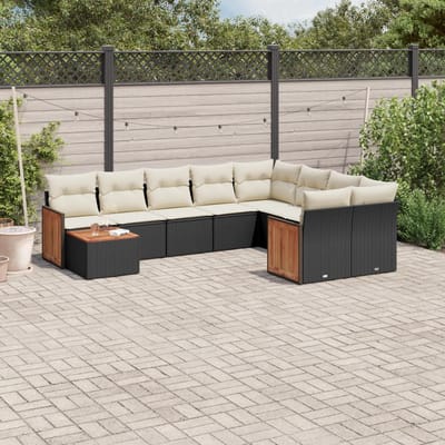 vidaXL - 10-delige - Loungeset - met - kussens - poly - rattan - zwart