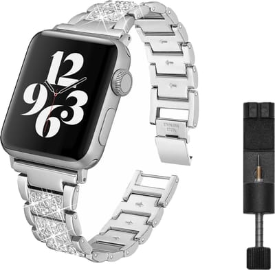 MY PROTECT - Luxe Metalen Diamant Bandje - Geschikt Voor Apple Watch Bandje - Series 1/2/3/4/5/6/7/8/9/10/SE/Ultra - 44mm - 45mm - 46mm - 49mm - Zilver