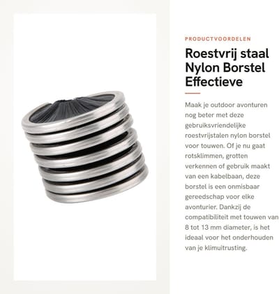 Dailygoods- Reinigingsborstel - Nylon Borstel - Roestvrij Staal - Voor Touwen 8-13 mm - Bergbeklimmen - Duurzaam en Slijtvast - Touwborstel
