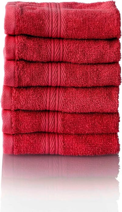 Set van 6 Rode Terry Badstof Gezichtsdoekjes 30x30 cm - 100% Absorberend Katoen