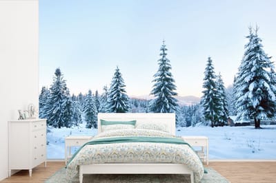 Behang - Fotobehang Winter - Sneeuw - Bomen - Breedte 330 cm x hoogte 220 cm