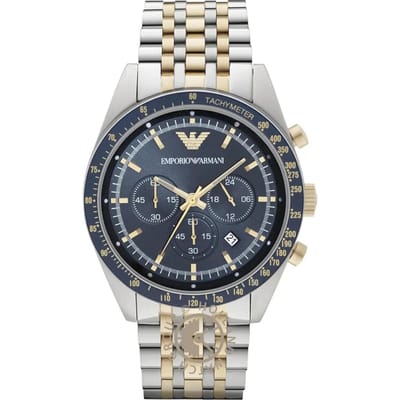 Emporio Armani Tazio XLarge Blauw Tweekleurig Heren Quartz Chronograaf AR6088 blauw