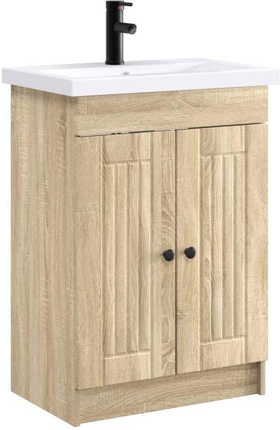 vidaXL - Badkamermeubel - Set - Sonoma - Eiken - 56 - x - 37,5 - x - 81 - cm - Bewerkt - hout