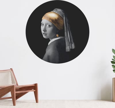 Muurcirkel zelfklevend behang - Meisje met de Parel Goud - Wanddecoratie - 080cm behangcirkel - Ronde sticker voor aan de muur - Behangsticker verkrijgbaar in verschillende formaten