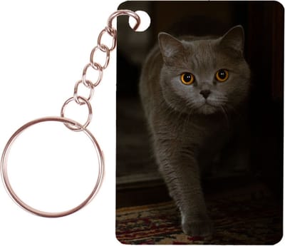Sleutelhanger 6x4cm - Donkergrijze Poes