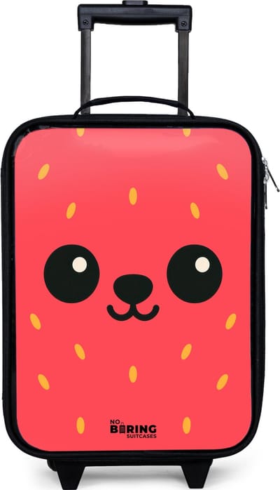 NoBoringSuitcases.com® - Kinderkoffer jongen - Kindertrolley meisje - Kawai - Aardbei - Rood - Koffer kind lichtgewicht - Reiskoffer trolley voor kinderen - Koffertje met lichtgevende wieltjes - Rolkoffer zwart