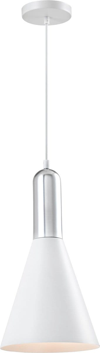 QUVIO Hanglamp modern - Lampen - Plafondlamp - Verlichting - Verlichting plafondlampen - Keukenverlichting - Lamp - E27 Fitting - Met 1 lichtpunt - Voor binnen - Metaal - Aluminium - D 19 cm - Wit en zilver
