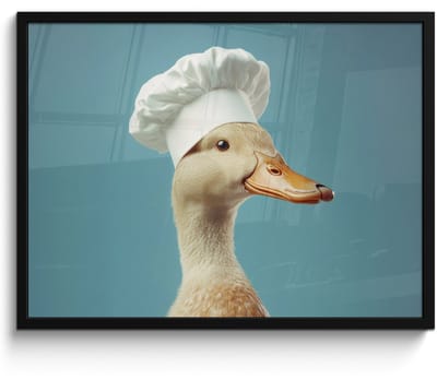 Fotolijst inclusief poster - Posterlijst 70x50 cm - Posters - Eend - Koksmuts - Cute - Vogel - Foto in lijst - Keuken decoratie muur - Wanddecoratie accessoires - Muurdecoratie - Schilderijen
