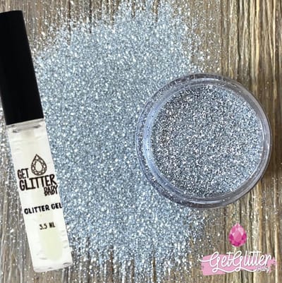 GetGlitterBaby® - Fijne Poeder Biologische / Biologisch afbreekbare Festival Glitters Jewels voor Lichaam en Gezicht / Vegan Bio Biodegradable Face Body Glitter - Zilver - en Glittergel / Huidlijm / Gel