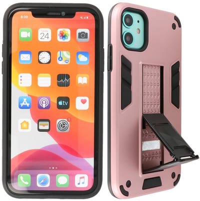 Hoesje met Magnetic Stand Hard Case Geschikt voor de iPhone 11 - Stand Shockproof Telefoonhoesje - Grip Stand Back Cover - Roze