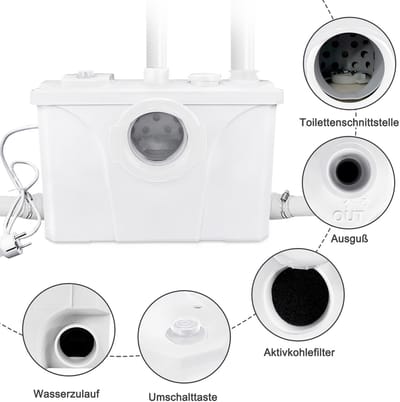 700W Opvoerinstallatie Voor Vuil Water En Fecaliën Met Koolstoffilter En Roestvrijstalen Messen Vuilwaterpomp 180 l/min Ingebouwd Actief Koolstoffilter Kleine Opvoerinstallatie Voor Toilet, Douche, Keuken En Vaatwasser NAIZY