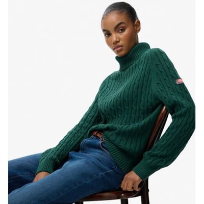 Superdry Slouchy Cable Coltrui Green Grootte: 34