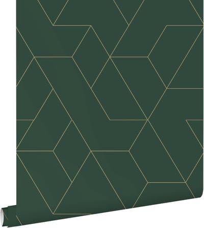 ESTAhome behang grafische lijnen groen en goud - 50 x 900 cm - 139948