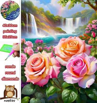 40x30cm Diamond Painting Rozen watervallen (rond) nr 223