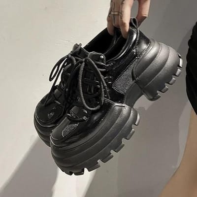 Lente Winter Schoenen Dames Dik Platform Creppers Punk Gotische Oxfords Zwart Wit Lakleer 39 zwart