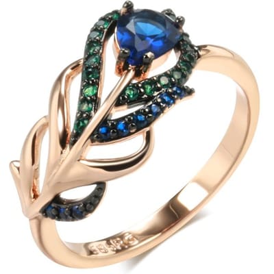 Luxe Blauwe Natuurlijke Zirconia Ring Voor Vrouwen Rose Goud En Zwarte Plating Vintage Kristallen Blad Dagelijkse Fijne Sieraden 7 beige