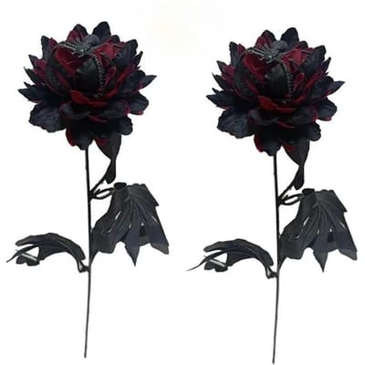 Halloween Kunstbloemen Met Spin Zwarte Nep Dahlia Met Steel Voor Vaas Gotische Tafelstukken Huis Feest Decor 10PCS rood