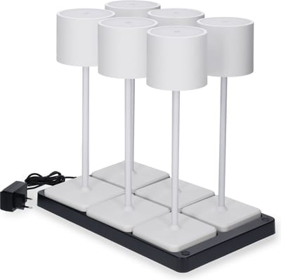LED's Light Set van 6 tafellampen met oplaadstation - Tafellamp Oplaadbaar - 3 kleuren - Draadloos en dimbaar – Aluminium - Moderne touch lamp – Nachtlamp Slaapkamer - Horeca – Wit