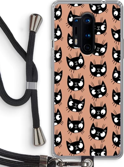 Case Company® - Hoesje met koord geschikt voor OnePlus 8 Pro hoesje met Koord - Kat - Telefoonhoesje met Zwart Koord - Bescherming aan alle Kanten en Over de Schermrand