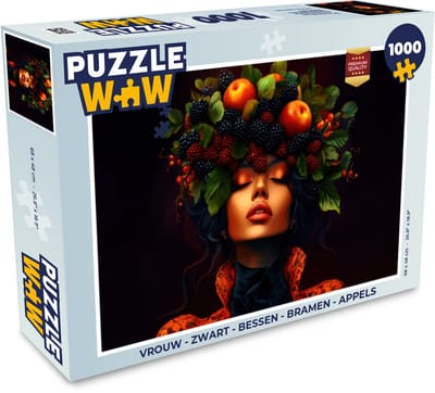 Puzzel Vrouw - Zwart - Bessen - Bramen - Appels - Legpuzzel - Puzzel 1000 stukjes volwassenen