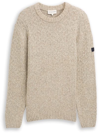 Tom Tailor - Gebreide trui in gemêleerde look - Maat XL - brown offwhite structure