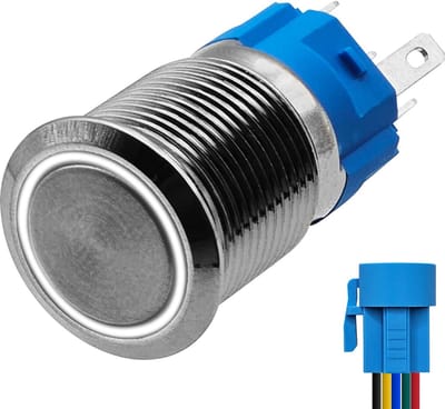 ProRide Metalen Drukschakelaar 12V ON-OFF - 16mm - Aan/uit schakelaar met Aansluitkabel - Spatwaterdicht - 12V/24V - LED Indicatie Wit