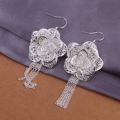 925 zilveren elegante holle bloem vrouwen leuke populaire mooie charme oorbel sieraden grote oorbellen gray