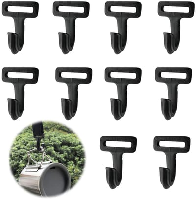 Allecto - Outdoor Camping Tent Lantern Lights - Mini Hanging Hook - Zwart - Ideaal voor Kampeeractiviteiten - 10 Stuks - Lichtgewicht en Praktisch
