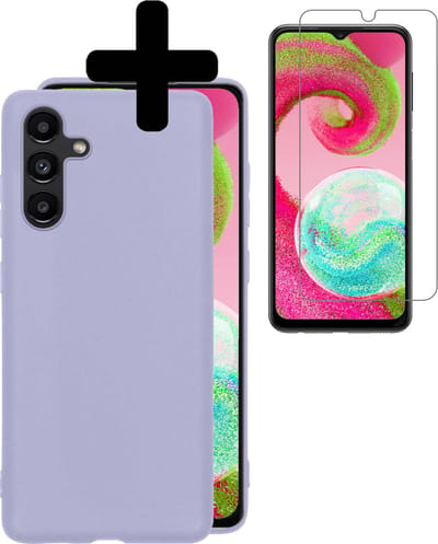 Hoesje - Met Screenprotector - Geschikt voor Samsung Galaxy A04s - Sterk & Shockproof - Back Cover - Siliconen Case - Telefoon Hoes - Telefoonhoesjes - Lila