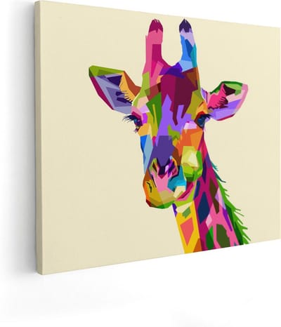 Artaza Canvas Schilderij Dierenkop - 50x40 cm - Wanddecoratie Giraffe Abstract - Muurdecoratie Pop Art - Kamer Accessoires Dieren