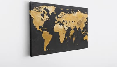 Saammp Canvas Schilderij - Goude wereldkaart - Abstract - 40x30 - Foto op canvas - Wanddecoratie - Muurdecoratie Woonkamer - Slaapkamer decoratie - Canvas Print