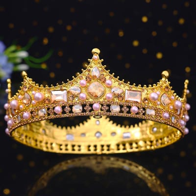 Vintage Barok Kristallen Tiara Kroon voor Bruid Koningin Koning Bruiloft Haaraccessoire Vrouwen Mannen Pageant Prom Hoofdsieraad brown