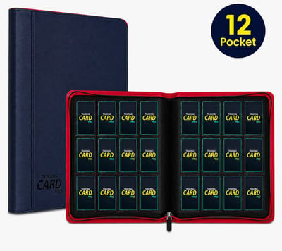 TradingCardPro® Deluxe 12-Pocket Verzamelmap – Met Ritssluiting – Geschikt voor Pokemon – 480 Kaarten – 12 Pocket - Binder - Zwart met rode details