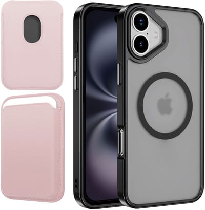 Hoesje + Pasjeshouder geschikt voor iPhone 16 - Portemonnee geschikt voor MagSafe - Magnetisch - Pasjes Houder - Creditcardhouder - Rose