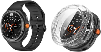 Strap-it Bundel – Siliconen Bandje met Gespsluiting (Zwart) + Hard Case Hoes met Screen Protector Glas (Transparant) – stevig & beschermend – geschikt voor Samsung Galaxy Watch 8 Classic – 46mm