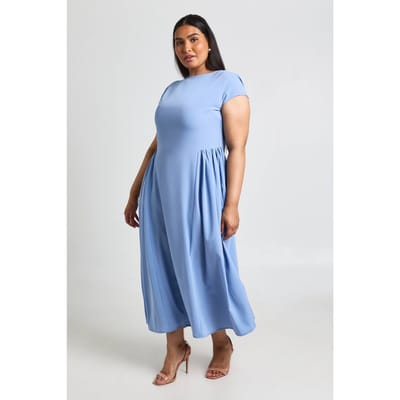 boohoo Dames Plus Getextureerde Volume Rok Midaxi Jurk | Poederblauw | Maat: 44