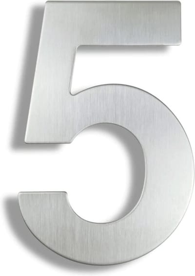 Huisnummer Zilver RVS nr. 5 - 15 cm hoog - Modern RVS Huisnummer - Roestvrij Staal