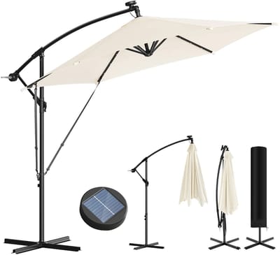 House of Balance Parasol - Parasols - Met Solar Ledverlichting - Luxe Outdoor Serie - Zweefparasol - 360° Draaibaar - UPF 50+