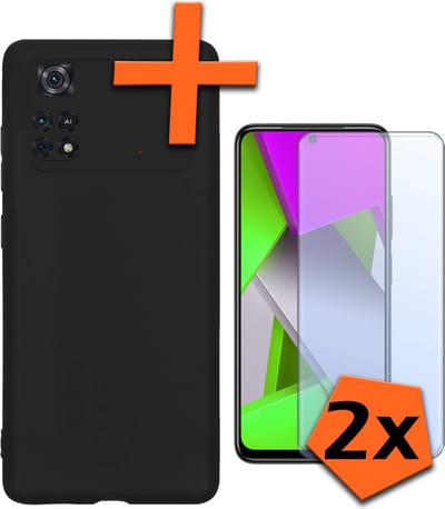 Hoes - Met 2x Screenprotector - Geschikt voor Xiaomi Poco X4 Pro 5G - Sterk & Shockproof - Back Cover - Siliconen Case - Telefoon Hoes - Zwart