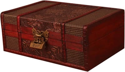 Houten Schatkist - Decoratieve Doos - Opbergen en Decoreren - Handgemaakt Europees Design - 23x16x9.5cm - Bruin
