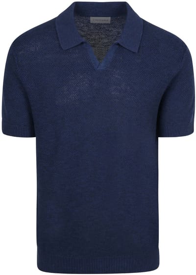 Suitable Polo Riva Bean Linen Cotton Donkerblauw (navy) - Maat M - Heren - Polo shirt Heren met Korte mouw