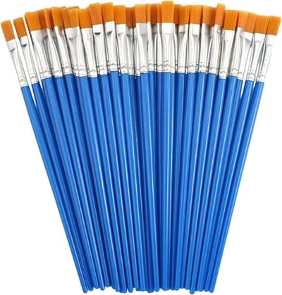Set van 50 Stuks Platte Penselen - Nylon 8mm Ronde en Platte Kwasten voor Waterverf, Acryl en Olie - Herbruikbare en Duurzame Penselen voor Beginners en Professionals