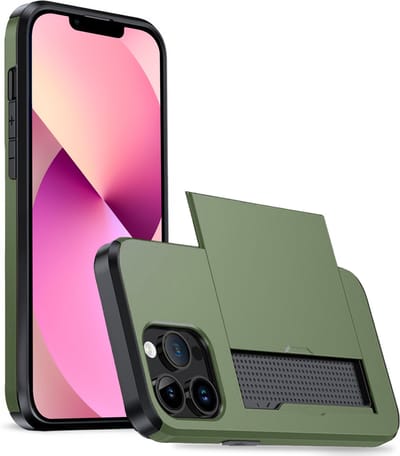 Hoesje Geschikt voor iPhone 14 Pro Hoesje Case Pashouder Hard Cover - Hoes Geschikt voor iPhone 14 Pro Hoesje Met Kaarthouder - Donkergroen