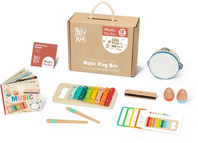 BusyKids Muzikale Montessori Set - Muziekinstrumenten Play Box - Houten Speelgoed Instrumenten Set - Educatief Speelgoed 13-Delig - Muziekset